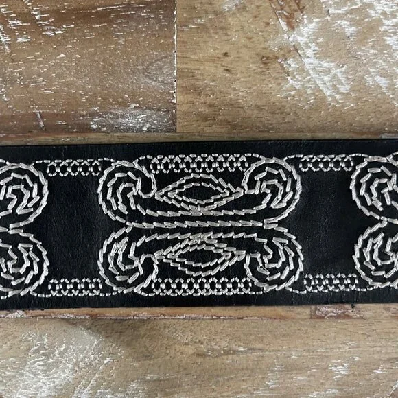 Coldwater Creek Womens Genuine Leather Belt Size L Black Embroidered Western Boh - Picture 7 of 11